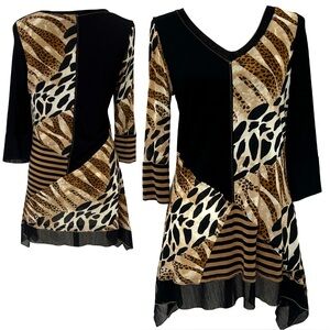Gorgeous✨Women’s Lior Paris Leopard Cheetah Patchwork V-Neck Tunic